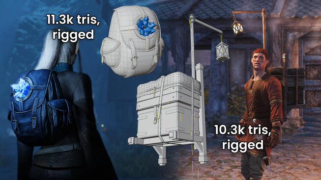 low-poly hand-modeled & high-poly sculpted in Blender, baked & textured in Substance, playable in Skyrim with bone physics on belts, flaps & chains. / march 2024