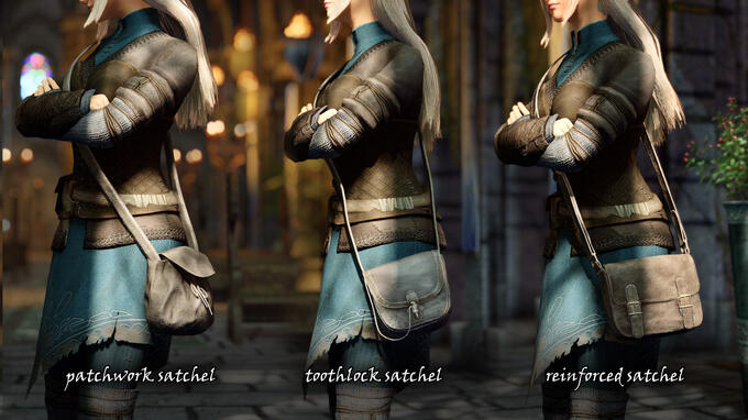 All satchels in-game. Fully poly-modelled with high-res sculpting in Blender.