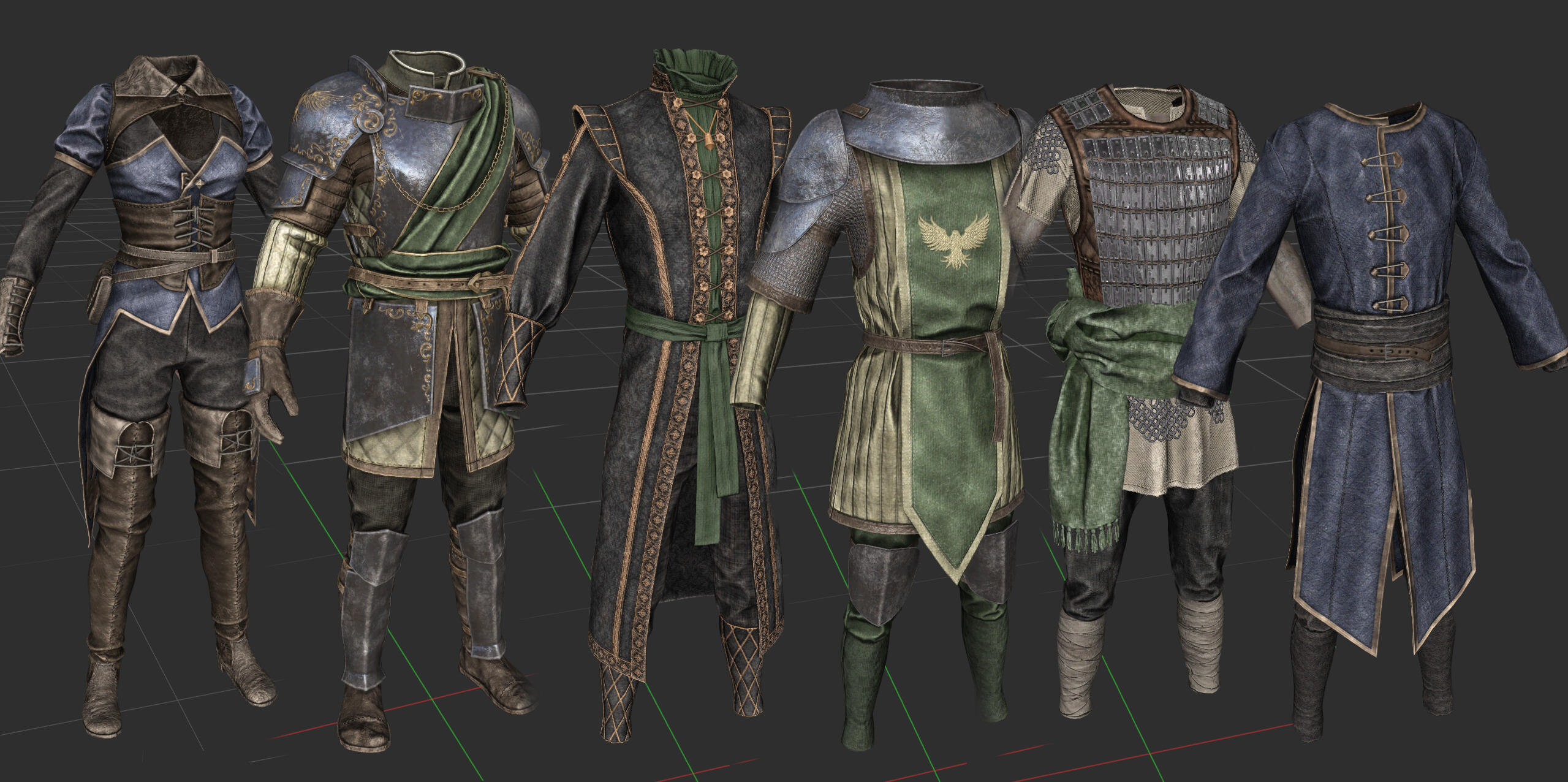 Lead Character Mage Outfit - Lead Character Guard Captain Outfit - Lead Character Noble Robes - Generic Guard Armor - Generic Desert Guard Armor - Generic Mage Robes
